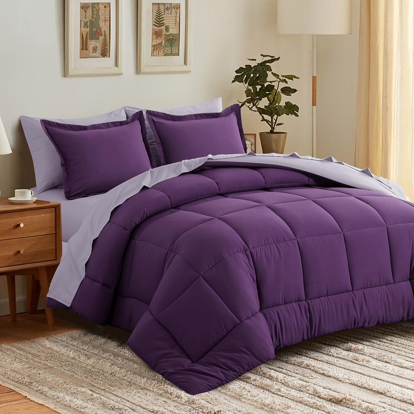 7 Piece Comforter Set Luxury Soft Fluffy Bedding All Season Bed in a Bag with Comforter Fitted Sheet Flat Sheet Pillowcases Hypoallergenic Breathable Easy Care Queen King Twin XL Full