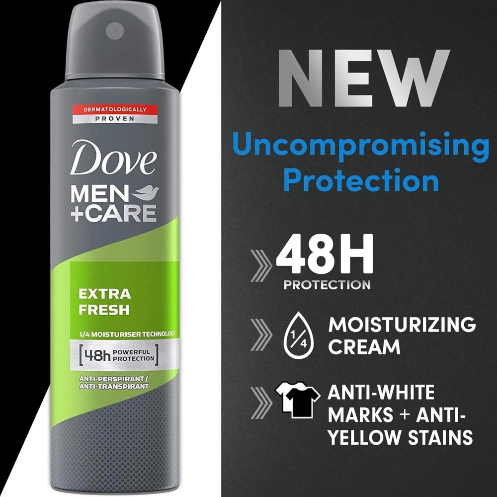 Dove Men+Care Extra Fresh Antiperspirant Spray, 150 ml Cans with Three-Pack or Six-Pack Checkout Options