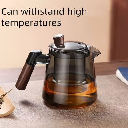 Glass Teapot with Filter 650ml - Stovetop Safe Tea and Coffee Pot with Handle, Tea Water Separator, Borosilicate Glass Kettle for Loose Leaf Tea, Smoke Gray Transparent