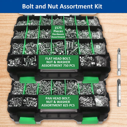 1575pcs 304 Stainless Steel Nuts and Bolts Assortment Kit for Entryways, Bedrooms and Living Spaces
