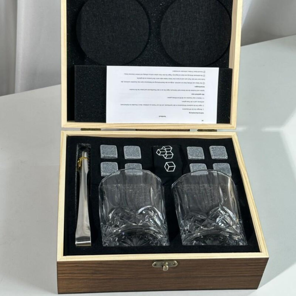 Whisky & Wine Glass Set with Cooling Stones, Ice Tong & Bartender Kit – Portable Bar Accessories for Luxurious Drinking Experience, No Electricity Needed