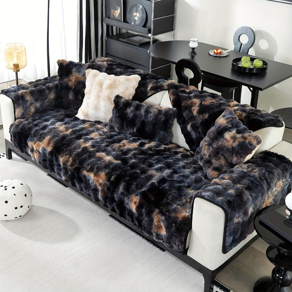 Sofa Cover, Faux-Lamb Plush Gradient Couch Pad in Five Colors with Armchair, Backrest and Seat Sizes