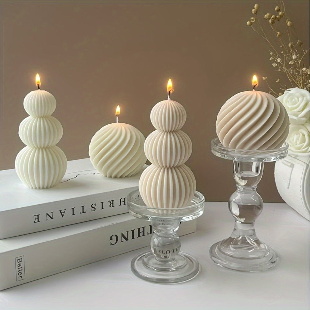 Ribbed Sculptural Candle in Single-Sphere or Three-Ball Form with Two Fragrance Selections