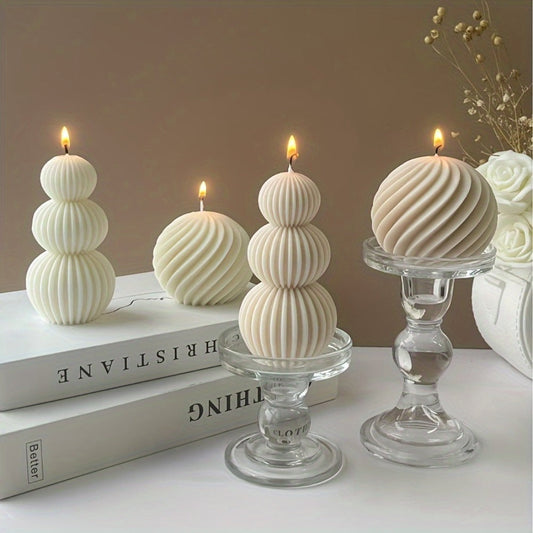 Scented Candle Wave Sphere Ball - Sandalwood & French Vanilla Fragrance, Geometric Home Decor Candle for Valentine's Day, Christmas & Special Occasions