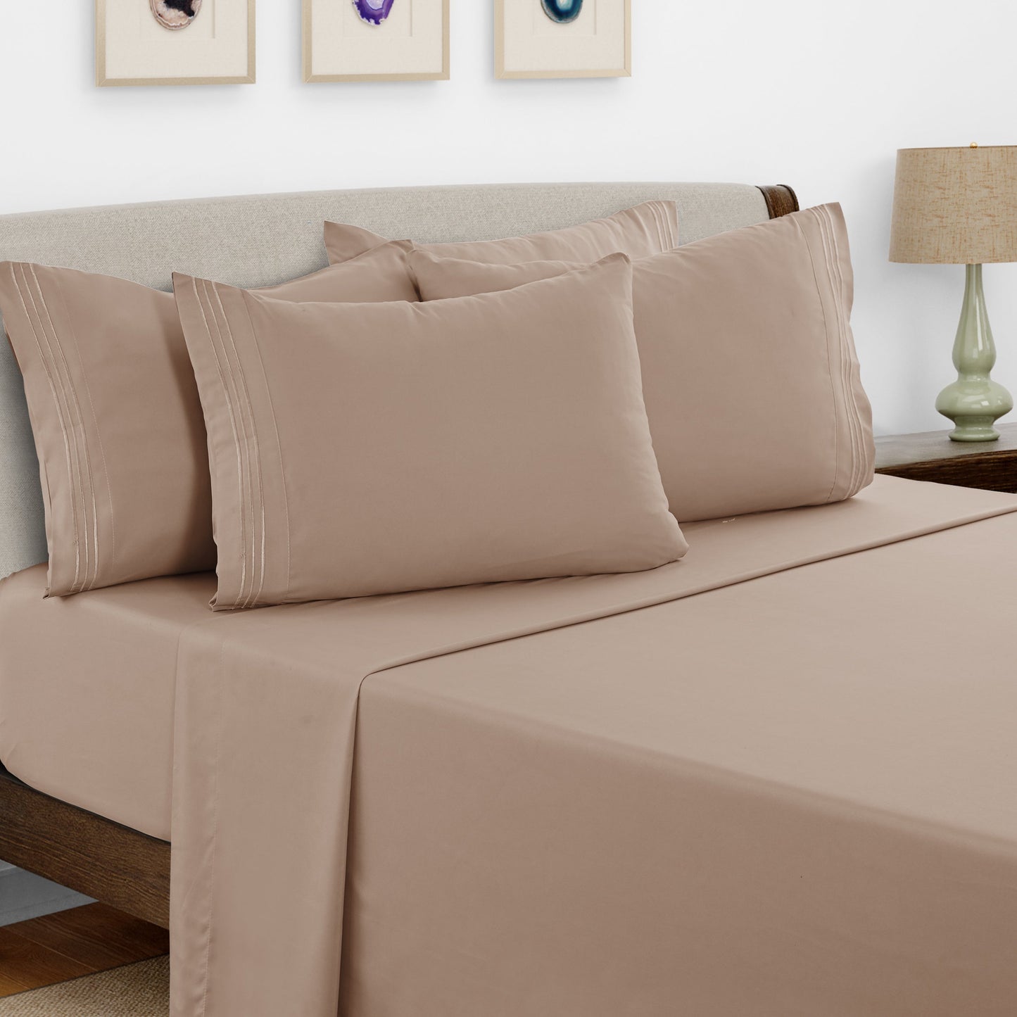Bed Sheet Set Brushed Microfiber with Embroidered Pillowcases, 16-Inch Pocket and 4- or 6-Piece Sizing