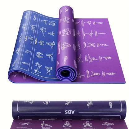 Yoga Mat with 75 Yoga Pose Illustrations & Side Storage Bag – Non-Slip Extra Thick Flexible Durable Exercise Mat for Beginners Men Women – 75 Stretching Actions Cute Printed Yoga Mat