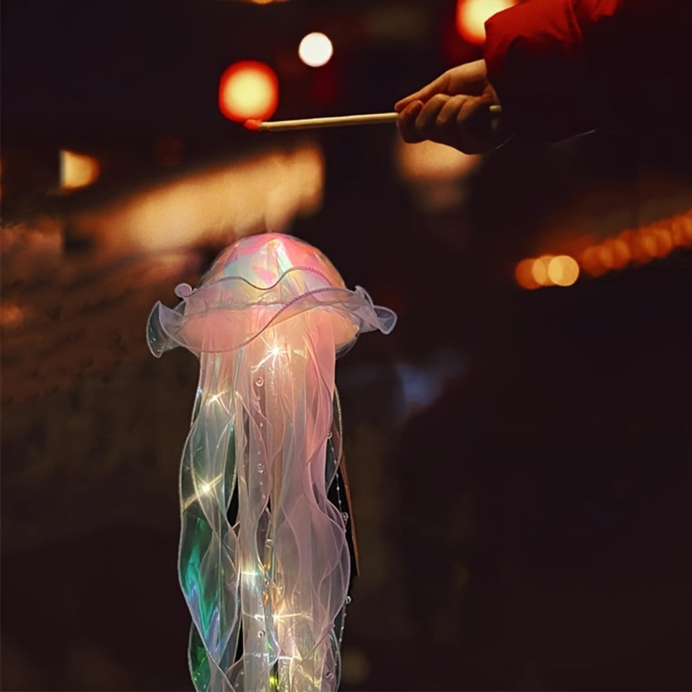 Five-Piece Illuminated Jellyfish Hanging Decoration Set with Translucent Crystal-Style Ribbons