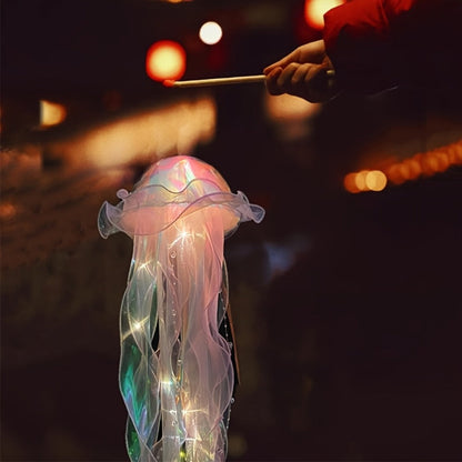 Five-Piece Illuminated Jellyfish Hanging Decoration Set with Translucent Crystal-Style Ribbons