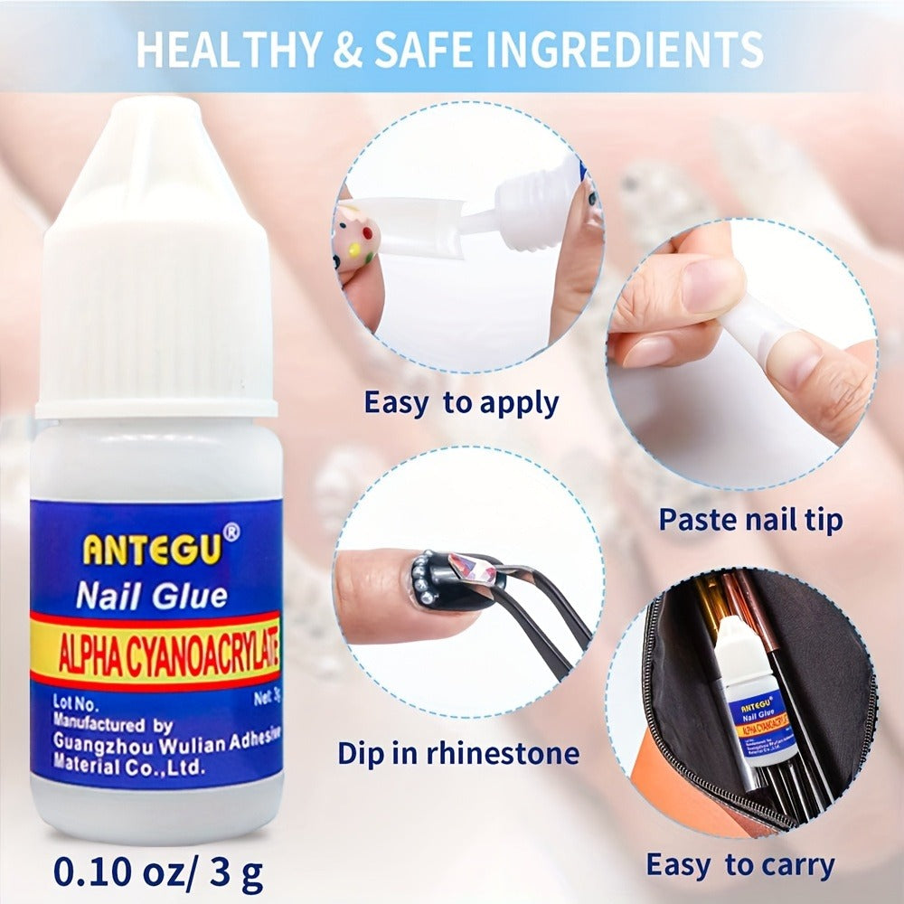 Press On Nail Glue 20 Bottles Super Strong Acrylic Bond Long Lasting False Nails Adhesive Nail Patches Broken Nail Repair Professional DIY Manicure Kit