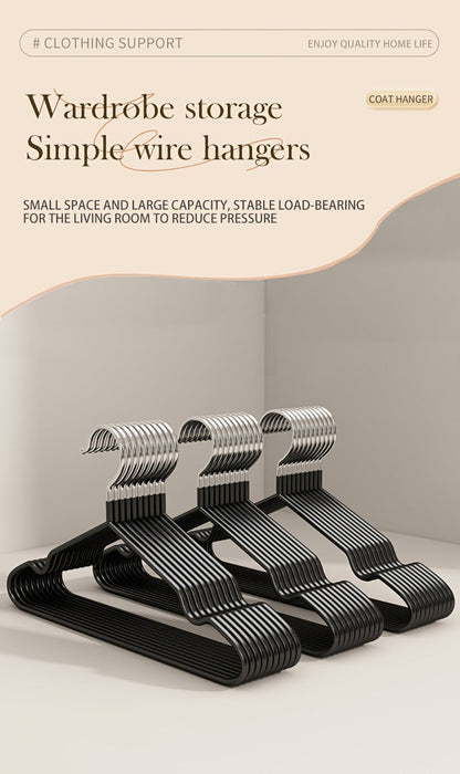 High-Manganese-Steel Clothes Hangers in 30, 50 or 100-Piece Black Packs with Coated Shoulder and Lower Bars