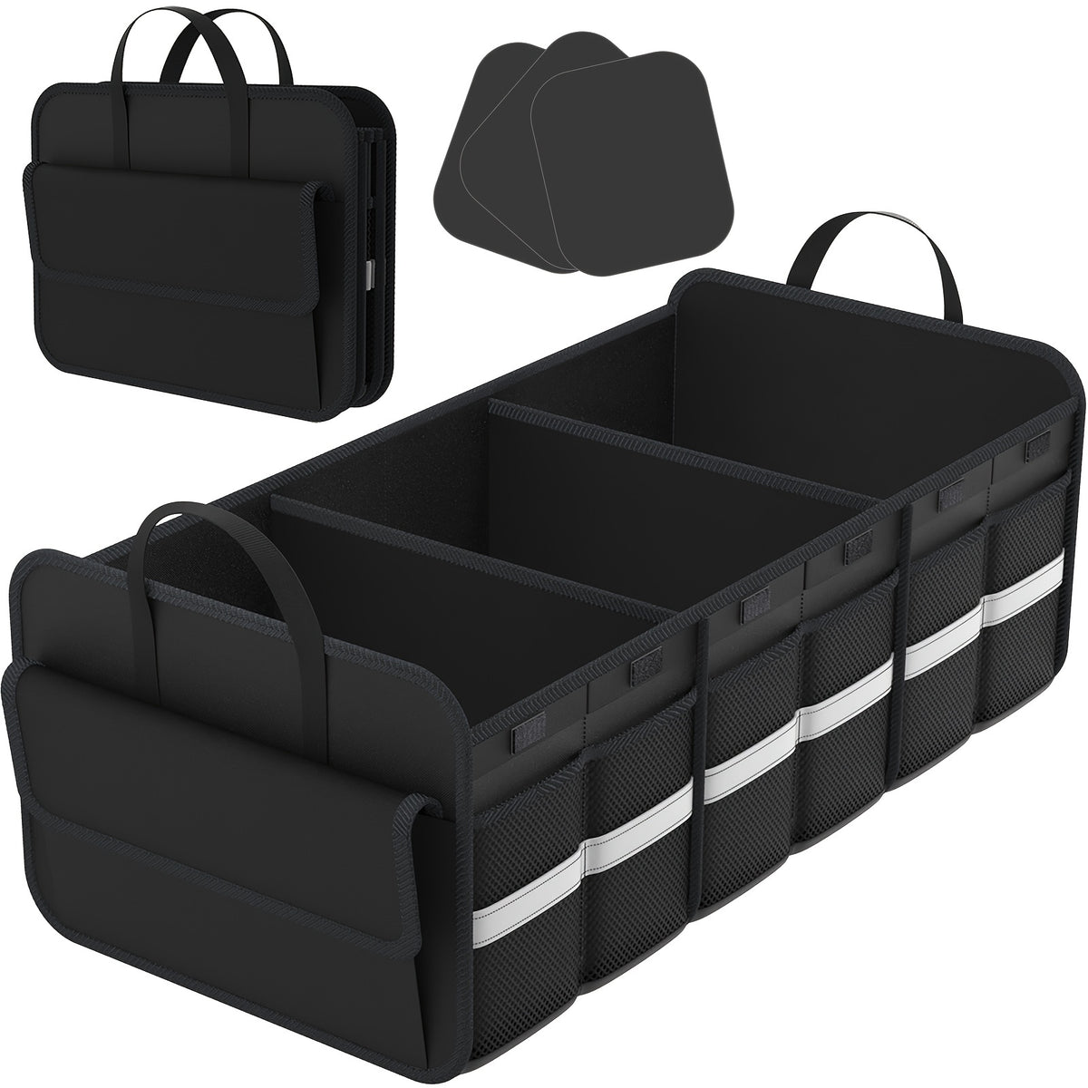 Car Trunk Organizer, 67L Foldable Multi-Compartment Bin with Carry Handles and Pink or Black Color Options