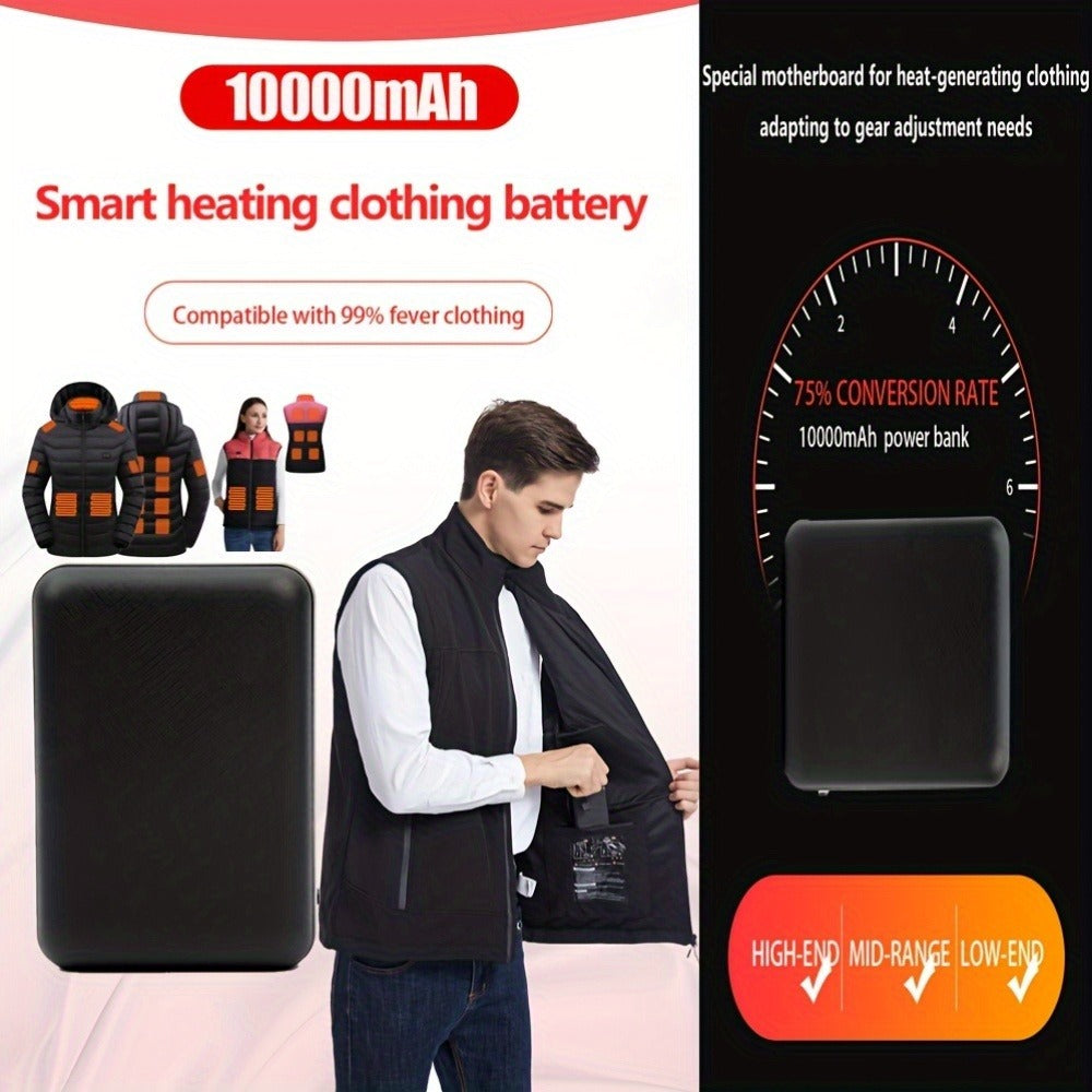 Power Bank 10000mAh 5V/3A with Dual USB Output, USB-C/Micro Input and LED Indicator for Heated Clothing