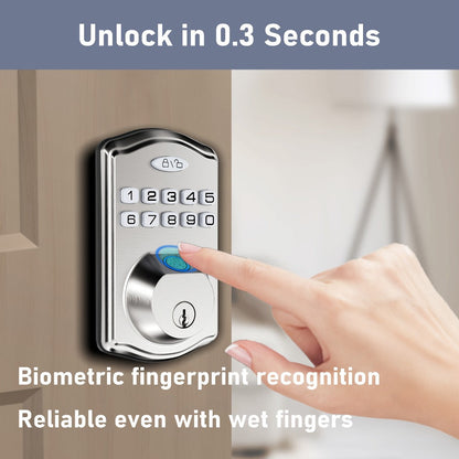 Heavy Duty Smart Deadbolt with Biometric Fingerprint & Keypad - App Control, Auto-Lock, Keyless Entry for Front Door, Office & Apartment, Zinc Alloy, Optional Handle Set Included