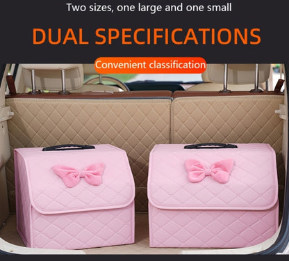 Car Trunk Organizer, Foldable Faux Leather Bow-Detail Box in 30L or 35L Size with Pink and Black Options