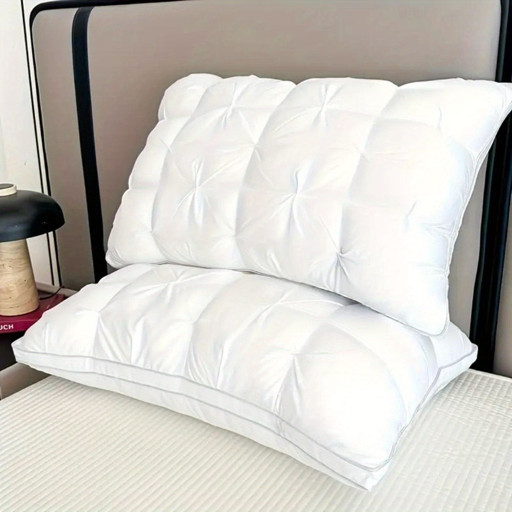 Pillow Set in 2 or 4 Pieces with Quilted Square Profile, Polyester Fill and White or Gray Covers