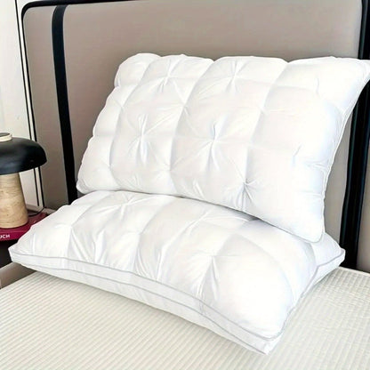 Pillow Set in 2 or 4 Pieces with Quilted Square Profile, Polyester Fill and White or Gray Covers