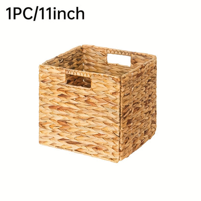 Foldable Water Hyacinth Cube Storage Baskets with Handles, 11 x 11-Inch, 1- to 4-Pack Options