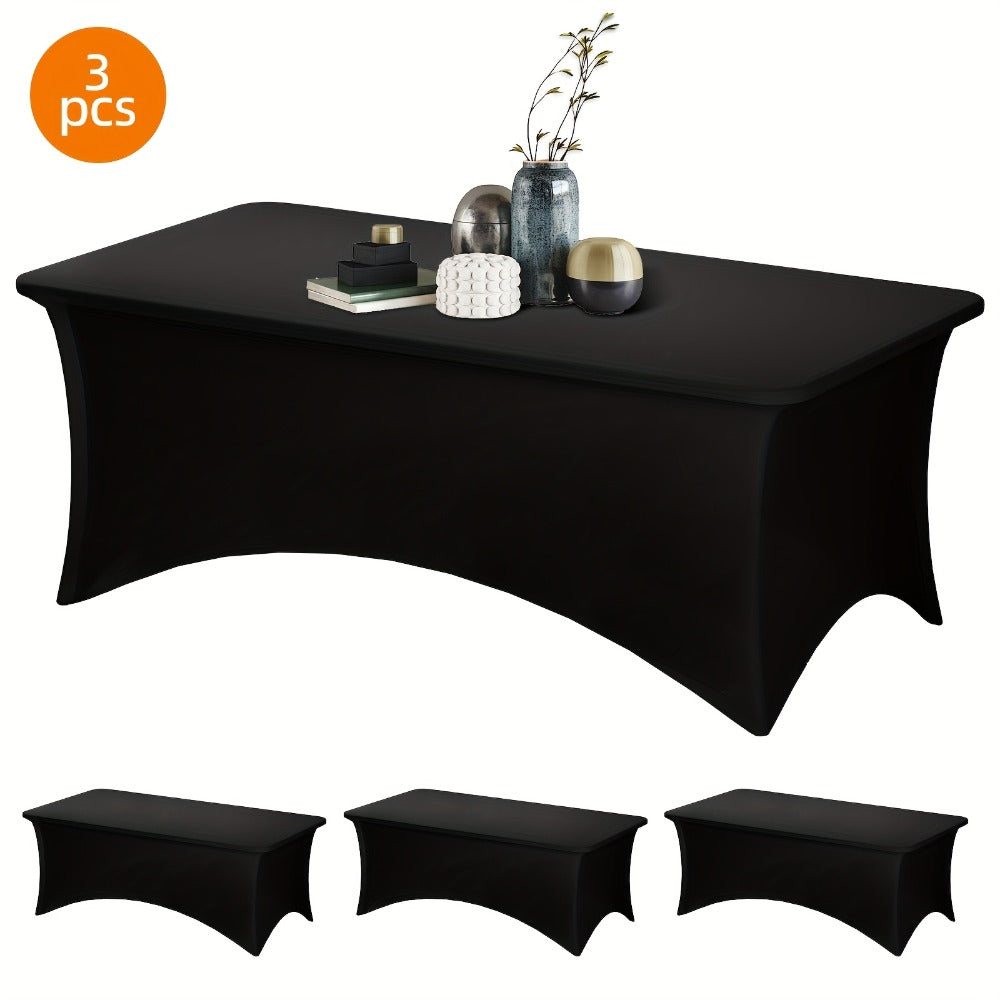 Rectangular Stretch Tablecloth Sets in 4-, 6- or 8-Foot Sizes, Black or White, with Two- or Three-Piece Options