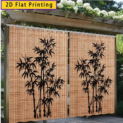Chinese Bamboo Pattern Blackout Curtain Panels in Three Size and Panel-Count Checkout Options