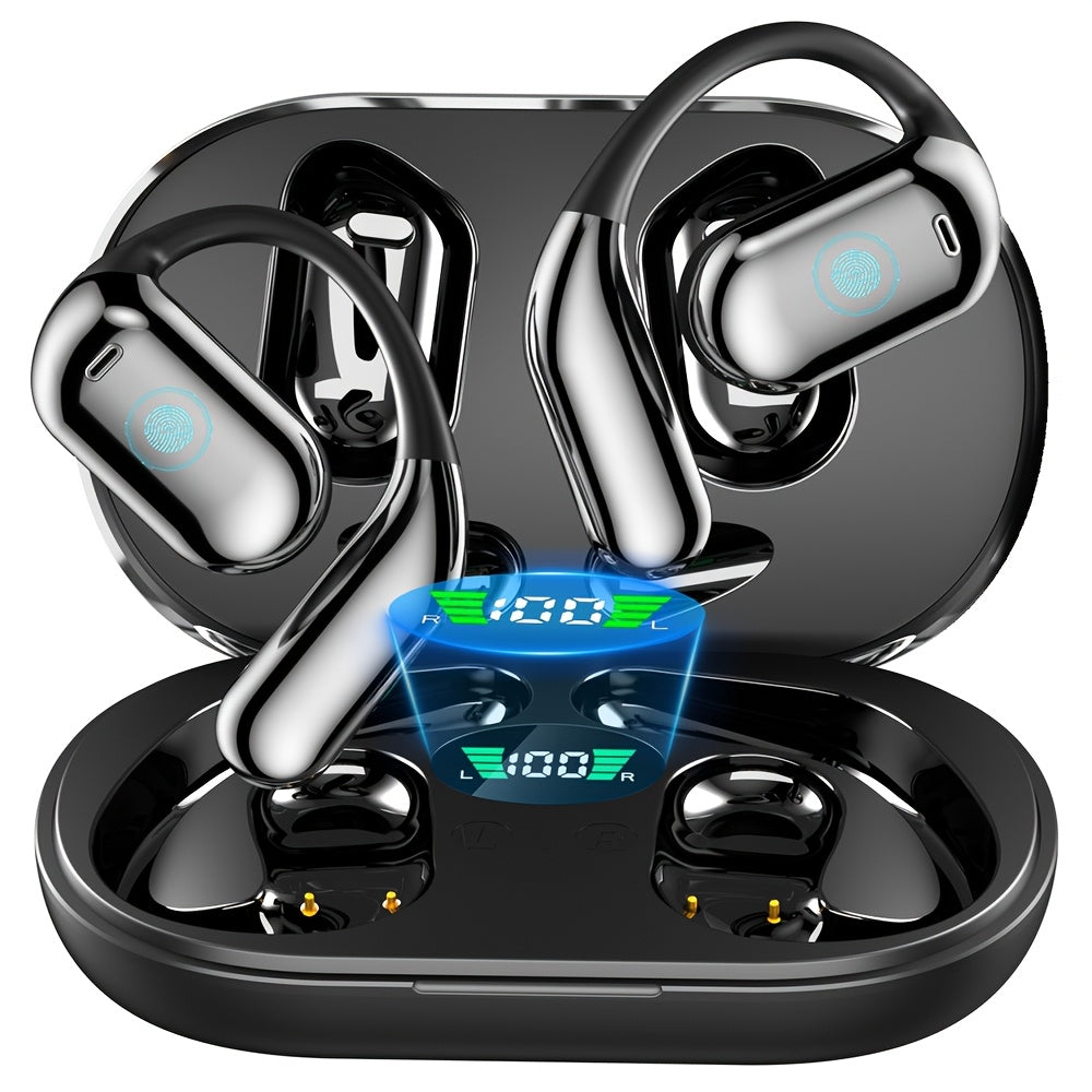 Wireless Earbuds Eloriorz Open-Ear Hooks with Bluetooth 5.3, 100-Hour Standby and LED Display