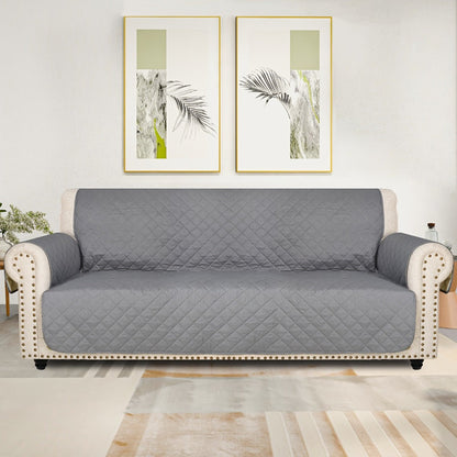 Sofa Cover Five-Layer Quilted Microfiber Protector with Elastic Strap and Foam Anchors for 3 or 4 Seats