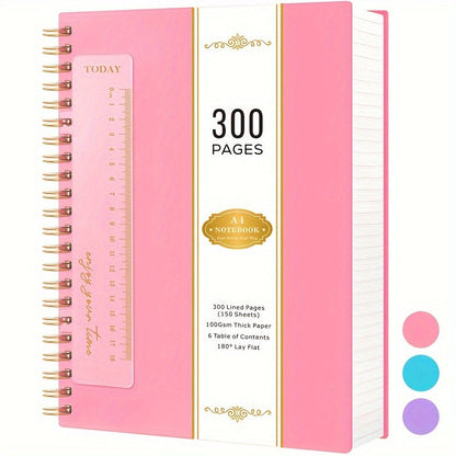 Large 300-Page Spiral Notebook with 8.5 x 11 Inch Ruled Pages and Six Hardcover Color Options
