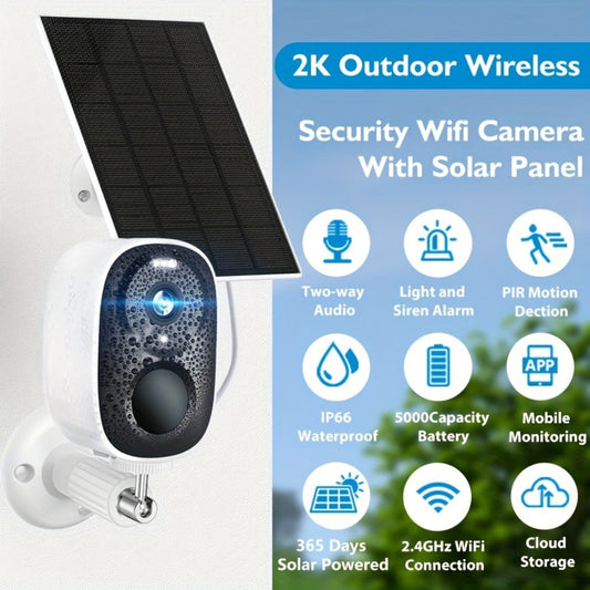 Solar Outdoor Security Camera 2K 3MP Wireless, Dual Band 2.4GHz/5GHz WiFi, AI Motion Detection, Spotlight, Color Night Vision, Two-Way Audio, Cloud & SD Storage – No Monthly Fee Battery Powered CCTV