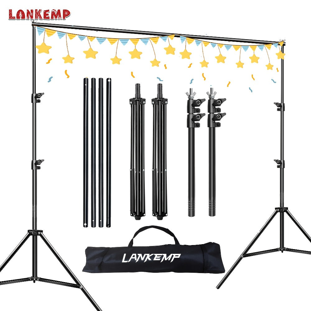 LANKEMP 6.6-Foot Square Photography Backdrop Stand Kit with Two Tripods, Four Crossbars, Clips and Carry Bag