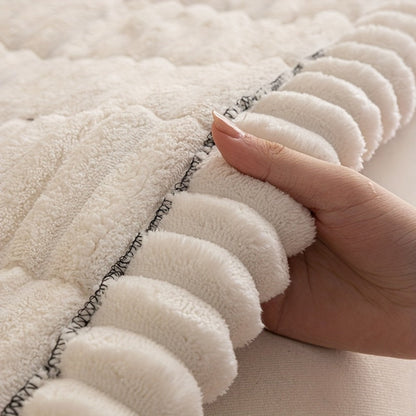 Wavy-Edge Plush Sofa Cushion Cover in Four Colors with Single-, Two-, Three- or Four-Seat Sizes