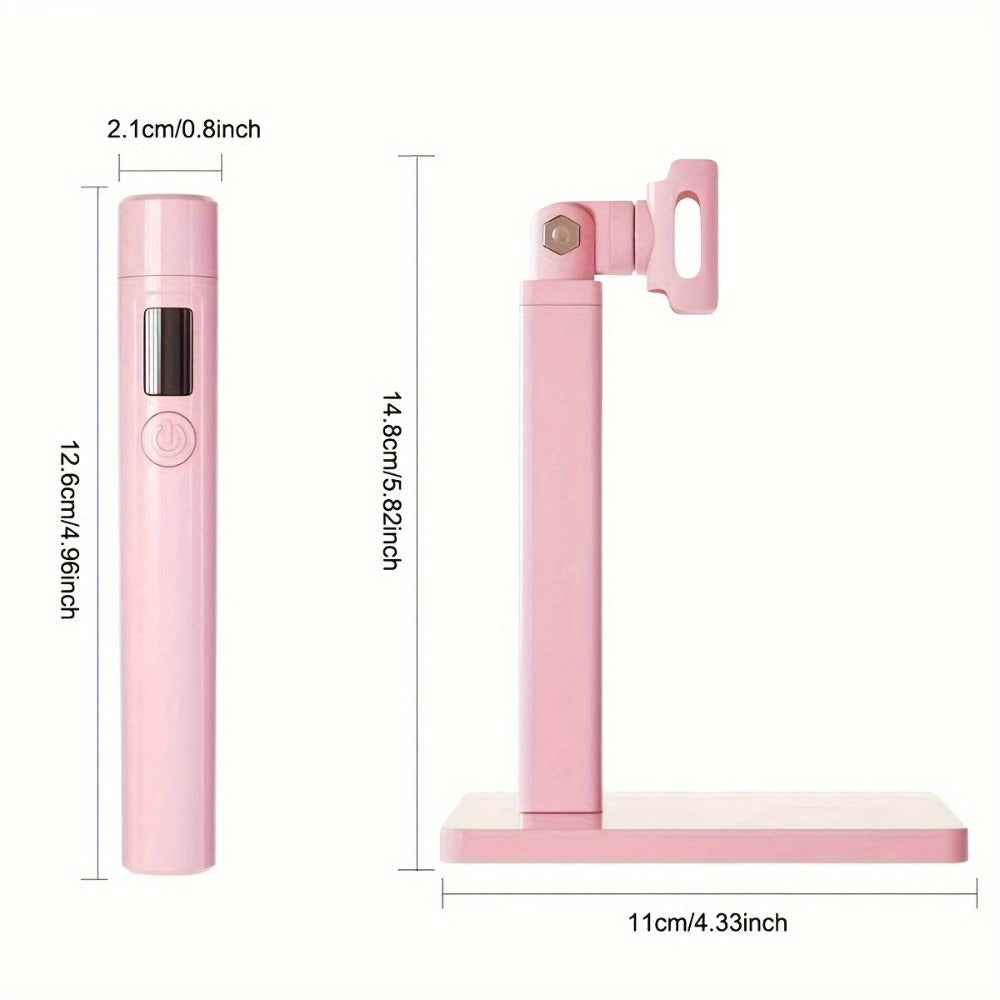Gel Nail Lamp 360° Rotating Head with Digital Timer 45s/60s & Bonus Nail Stamp – USB Powered LED Gel Polish Curer with Condenser Lens for Home Manicure & Nail Art, White Pink