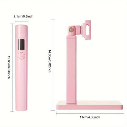 Gel Nail Lamp 360° Rotating Head with Digital Timer 45s/60s & Bonus Nail Stamp – USB Powered LED Gel Polish Curer with Condenser Lens for Home Manicure & Nail Art, White Pink