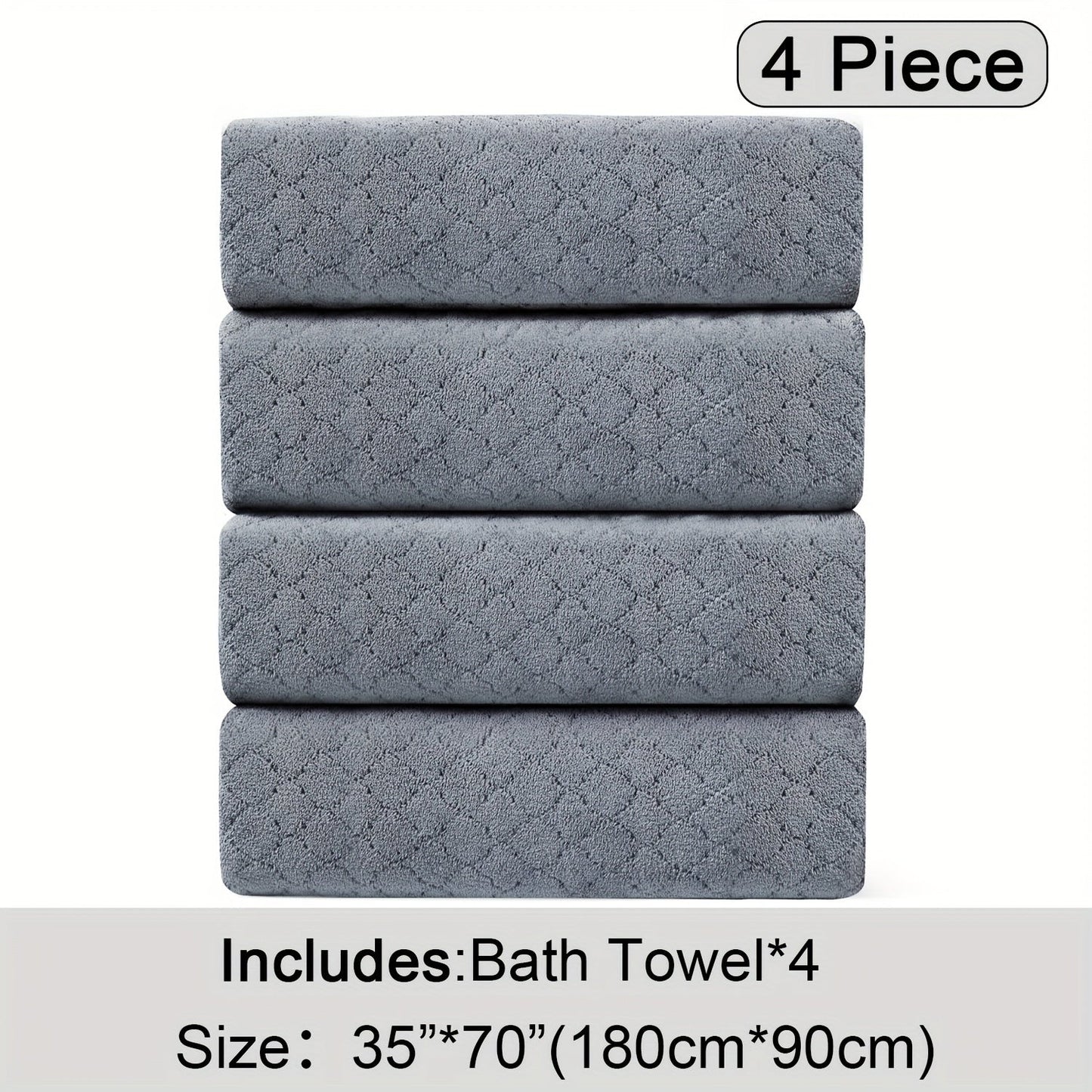 Oversized Bath Towel Set 4 Piece Diamond Pattern Microfiber - Ultra Soft Highly Absorbent Quick Dry | 10 Colors | Blue Green Black Gray Navy Orchid Brown Purple White Turquoise | Bathroom Hotel Gym Gift