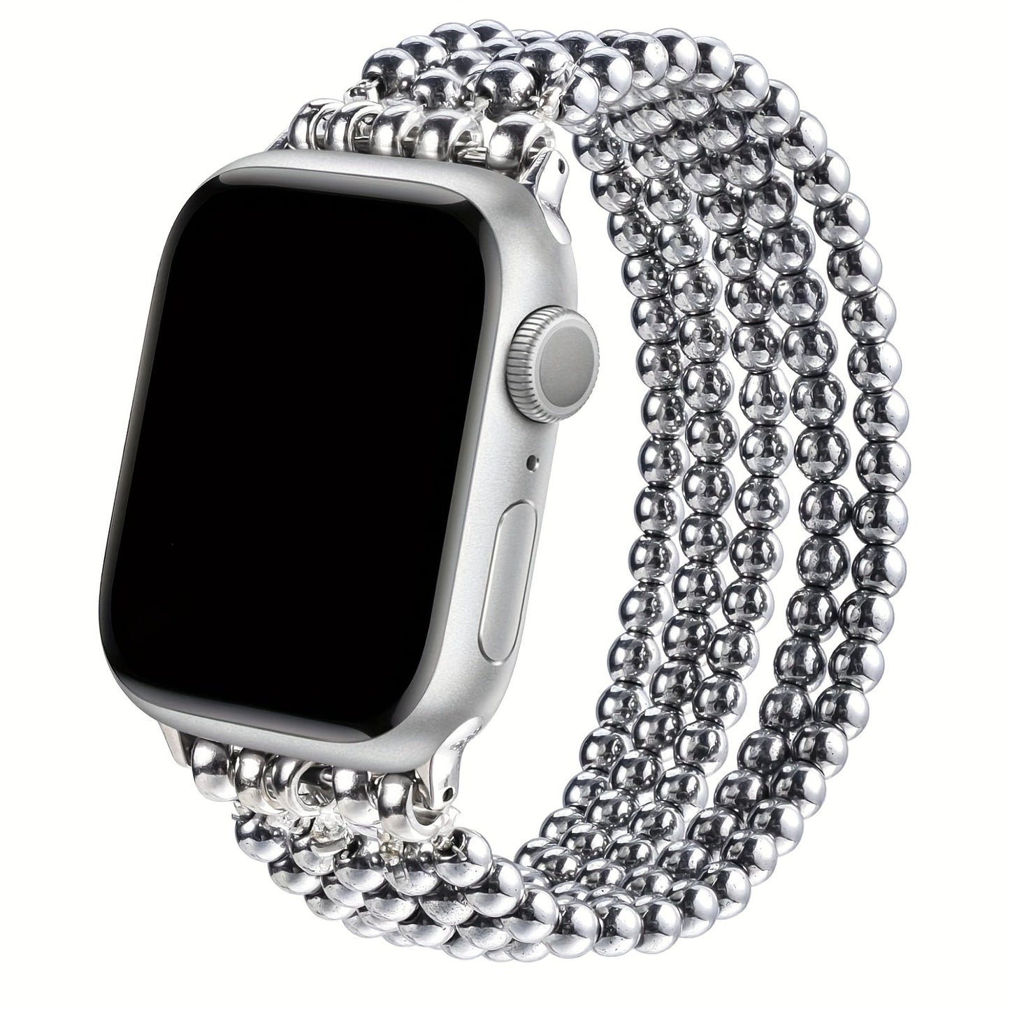 Watch Band with Stainless Steel Beads and Elastic Slip-On Design in Four Finishes for Apple Watch Sizes