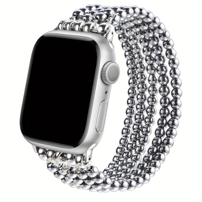 Watch Band with Stainless Steel Beads and Elastic Slip-On Design in Four Finishes for Apple Watch Sizes