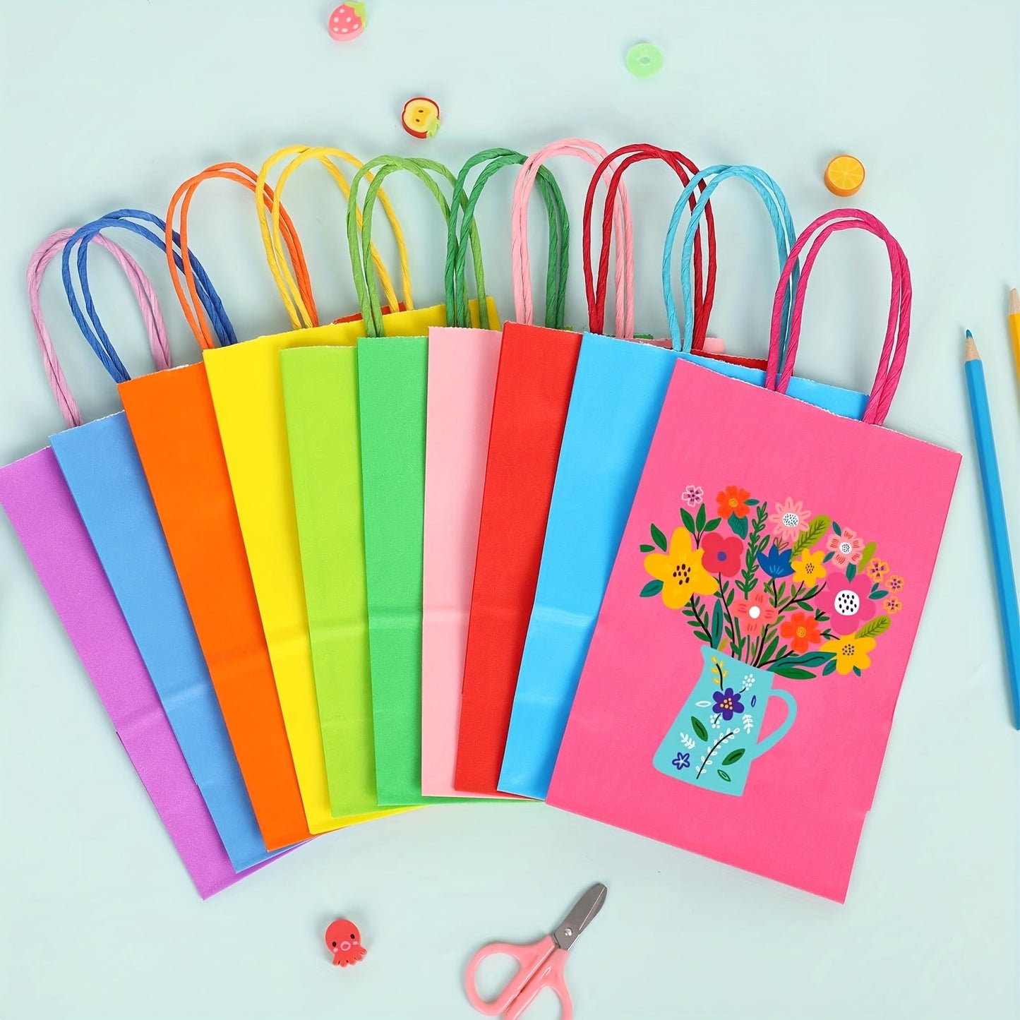 Paper Gift Bags with Handles Bulk 20/40/100pcs – Rainbow Colorful Kraft Party Favor Bags for Kids Birthday, Baby Shower, Wedding, Graduation, School Events & Retail Packaging, 10 Bright Colors