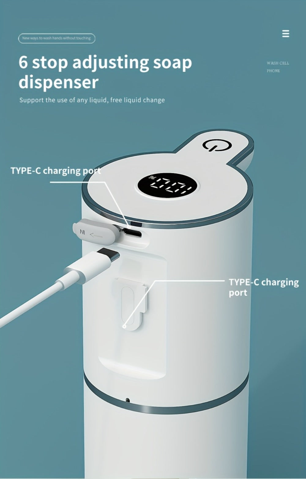 Rechargeable Touchless Foam Soap Dispenser with Six-Level Display, Countertop or Wall Mount in Black or White