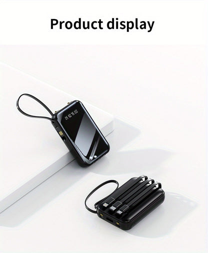 3-in-1 Built-in Cables Power Bank 50000mAh Portable Charger with Smart Digital Display Flashlight Apple Lightning Type-C USB Safe Lithium Battery Pack Outdoor Emergency Travel Gift