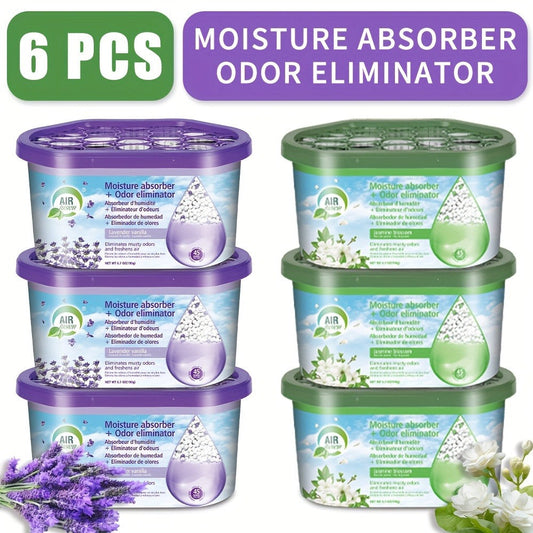 Portable Dehumidifier Boxes 6-Pack | Moisture Absorber & Odor Eliminator for Closets, Bathrooms, RVs, Boats & Bedrooms