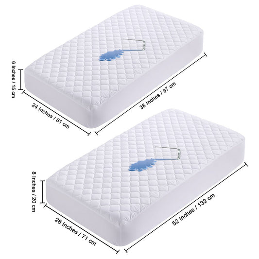 Mini Crib Mattress Protector Fitted Sheet 2 Pack – Quilted Breathable No Noise Baby Mattress Cover | 100% Polyester Protective Play Mat for Standard & Mini Crib | Coffee, Black & Yellow