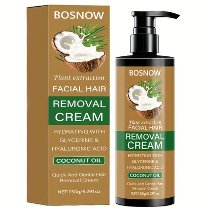 Hair Removal Cream BOSNOW 150g Coconut Oil Pump Bottle with Carton for External Body Grooming