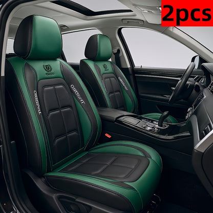 Car Seat Covers Sporty Faux Leather Full-Coverage Front Seat Design in Green or Blue Options