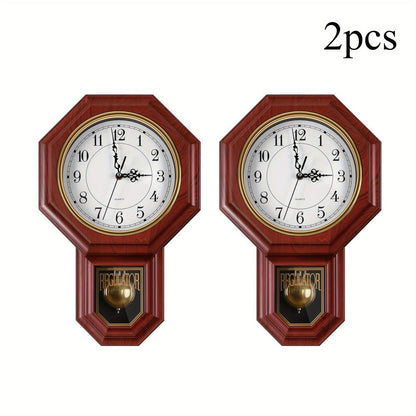 Two-Piece Octagonal Pendulum Wall Clock Set with 30 x 45 cm Frame and Brown or Mahogany-Colored Finish