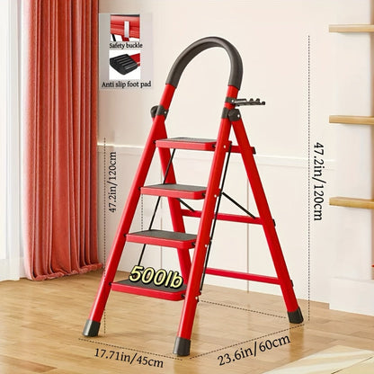 Portable Folding Step Ladder 3/4/5-Step, 500 lbs Weight Capacity, Heavy Duty Non-Slip Plastic Step Stool Ladder, Lightweight Foldable Ladder for Household, Kitchen, Office & Industrial Use