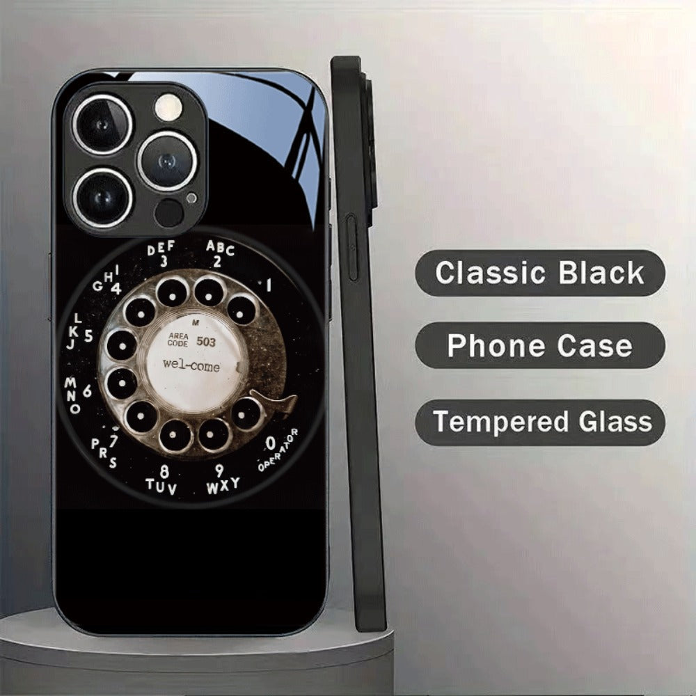 Vintage Rotary Dial Tempered Glass Phone Case for iPhone 17 Pro Max 16 15 14 13 12 Pro Max Plus Mini X XS XR – Retro Aesthetic Hard Cover Slim Fit Shockproof