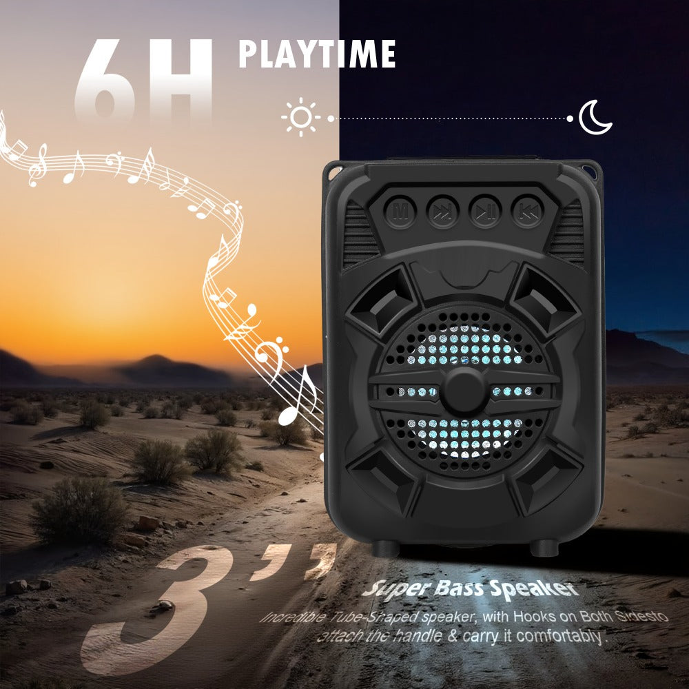 Portable Bluetooth Speaker with LED Light, Stereo Bass Listing and Up to 10 Hours Playtime in Black