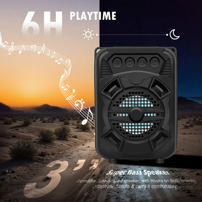 Portable Bluetooth Speaker with LED Light, Stereo Bass Listing and Up to 10 Hours Playtime in Black