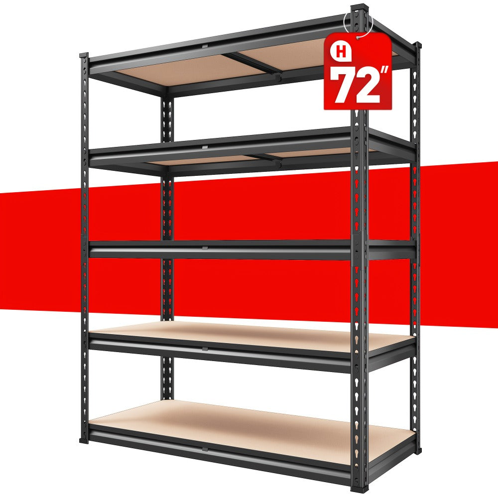 5-Tier Heavy Duty Metal Shelving Unit 2000LBS – Adjustable Freestanding Steel Garage Storage Shelves 72"H x 35.5"W x 15.8"D Tool-Free Assembly Utility Rack Black