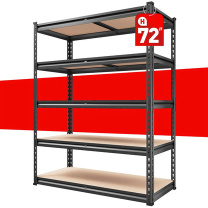 5-Tier Heavy Duty Metal Shelving Unit 2000LBS – Adjustable Freestanding Steel Garage Storage Shelves 72"H x 35.5"W x 15.8"D Tool-Free Assembly Utility Rack Black