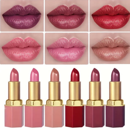 Lipstick Set, Vivid Veu 6-Piece Glossy Cream Bullet Collection with Pink, Rose, Berry and Mauve Colors