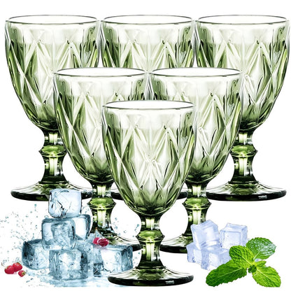 Six-Piece Diamond-Pattern Stemmed Wine Glass Set in Pink, Green or Blue Checkout Color Options